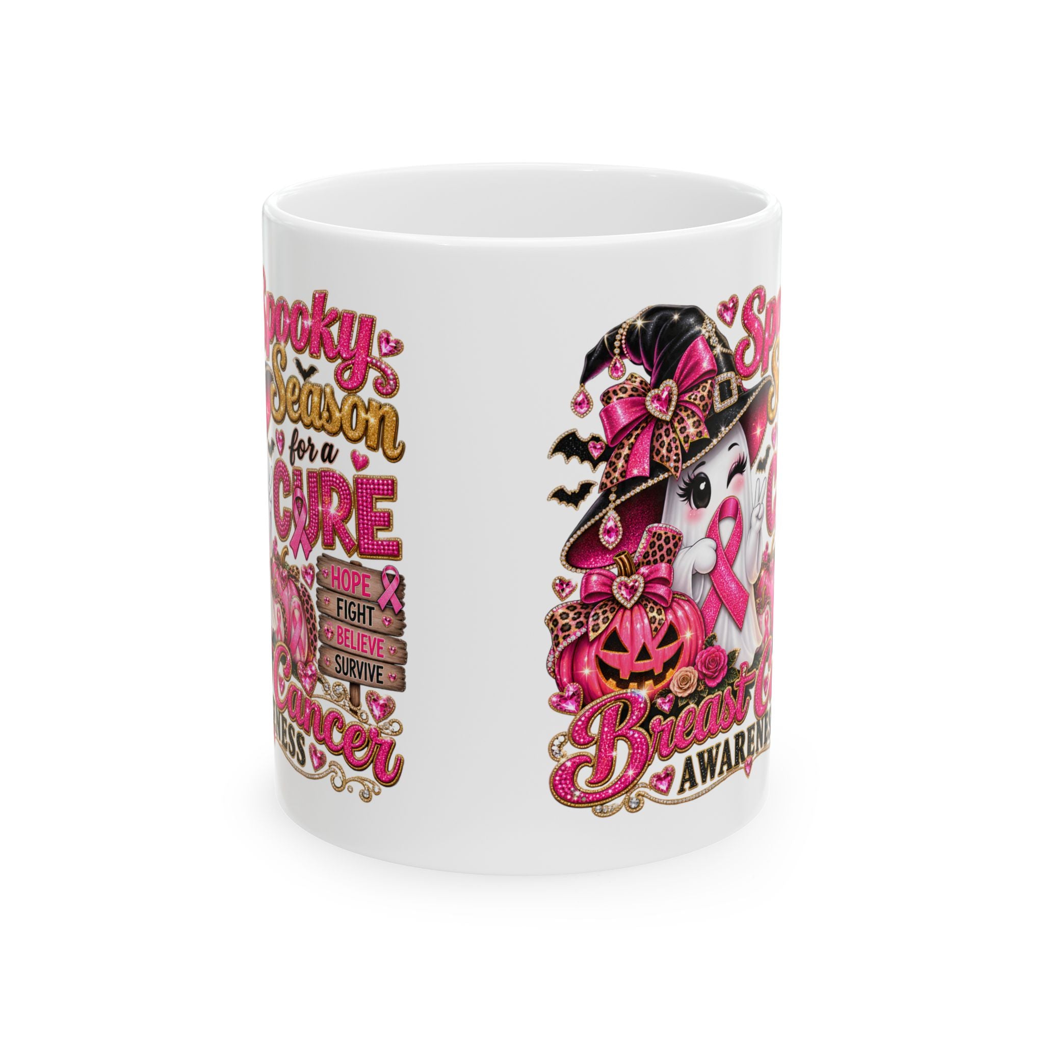Breast Cancer Awareness Witch Cat Ceramic Mug (11oz, 15oz)