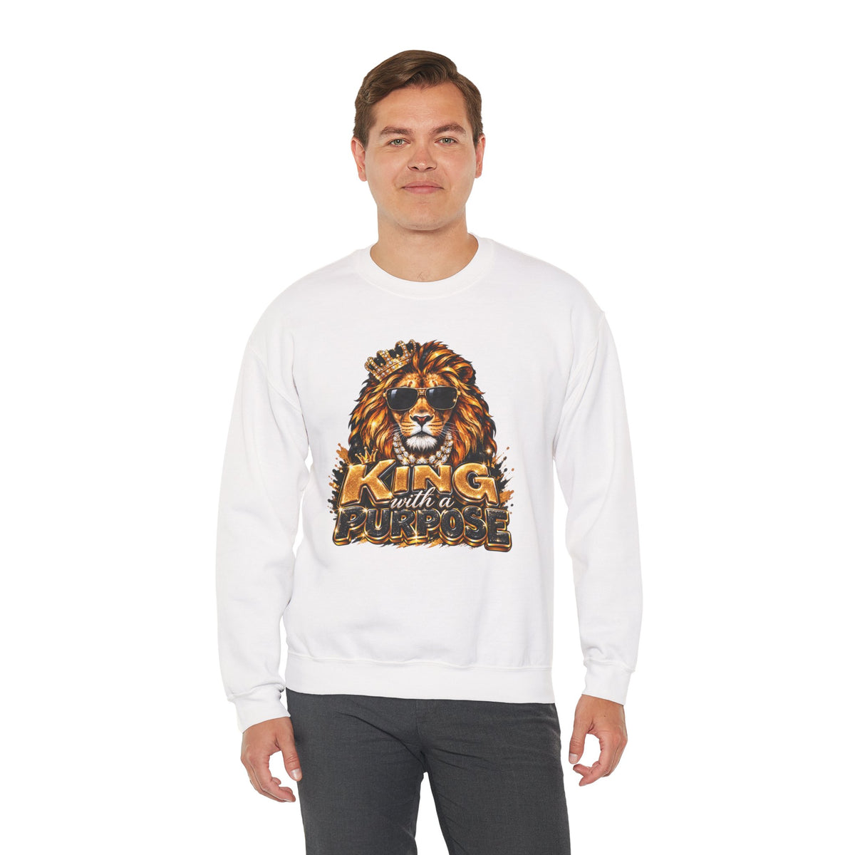 King With a Purpose Lion Sweatshirt — Inspirational Graphic Crewneck