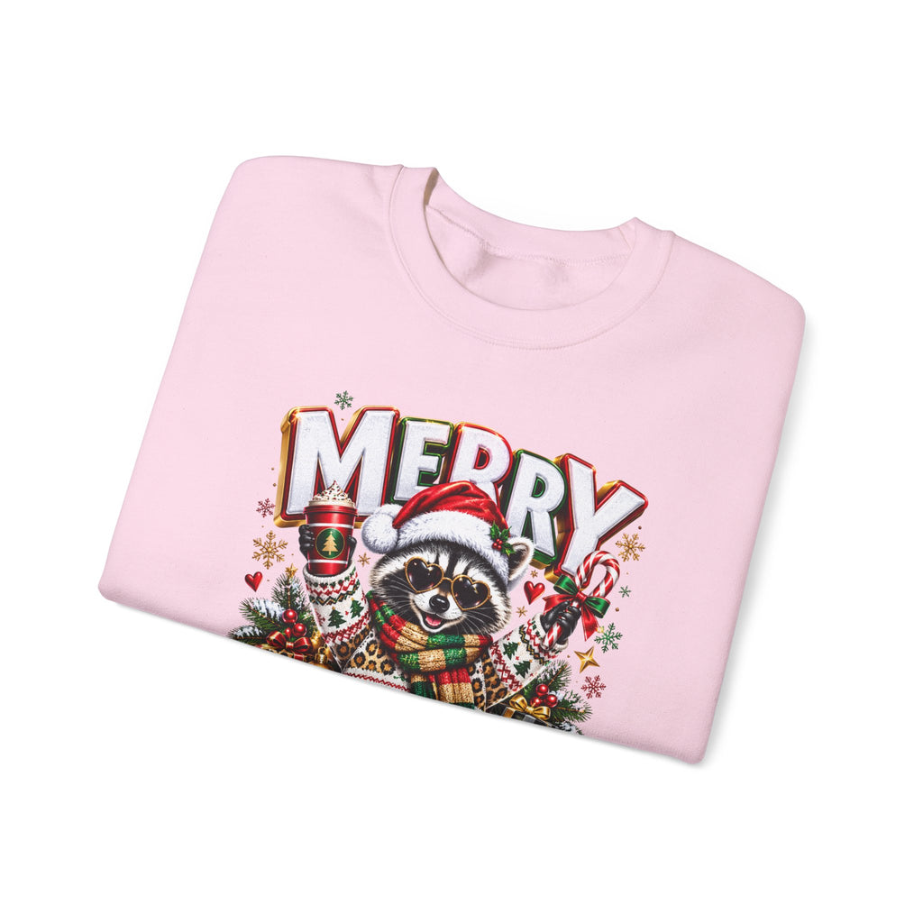 Christmas Raccoon Sweatshirt - "Merry Christmas" Holiday Crewneck