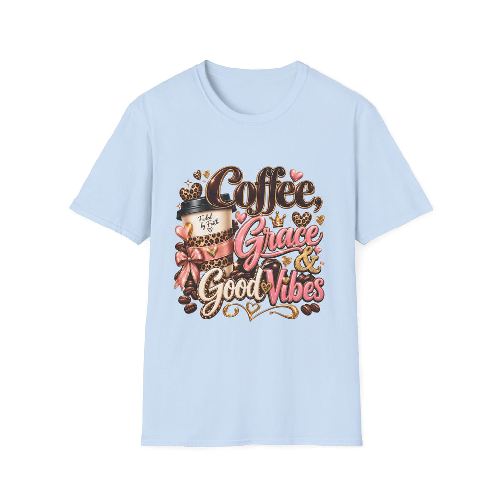 Coffee & Grace T-Shirt — 'Coffee, Grace, Good Vibes' Graphic Tee
