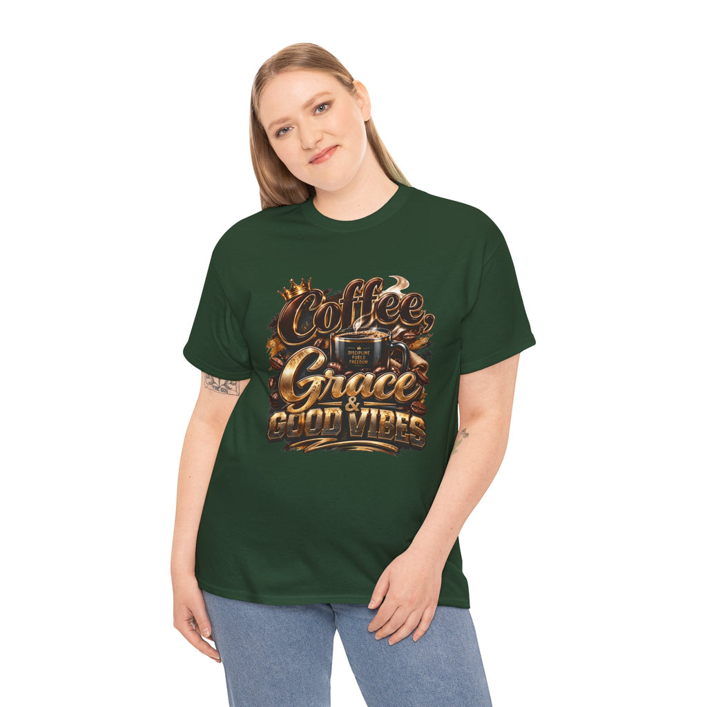 Coffee Grace & Good Vibes T-Shirt — Inspirational Christian Coffee Tee
