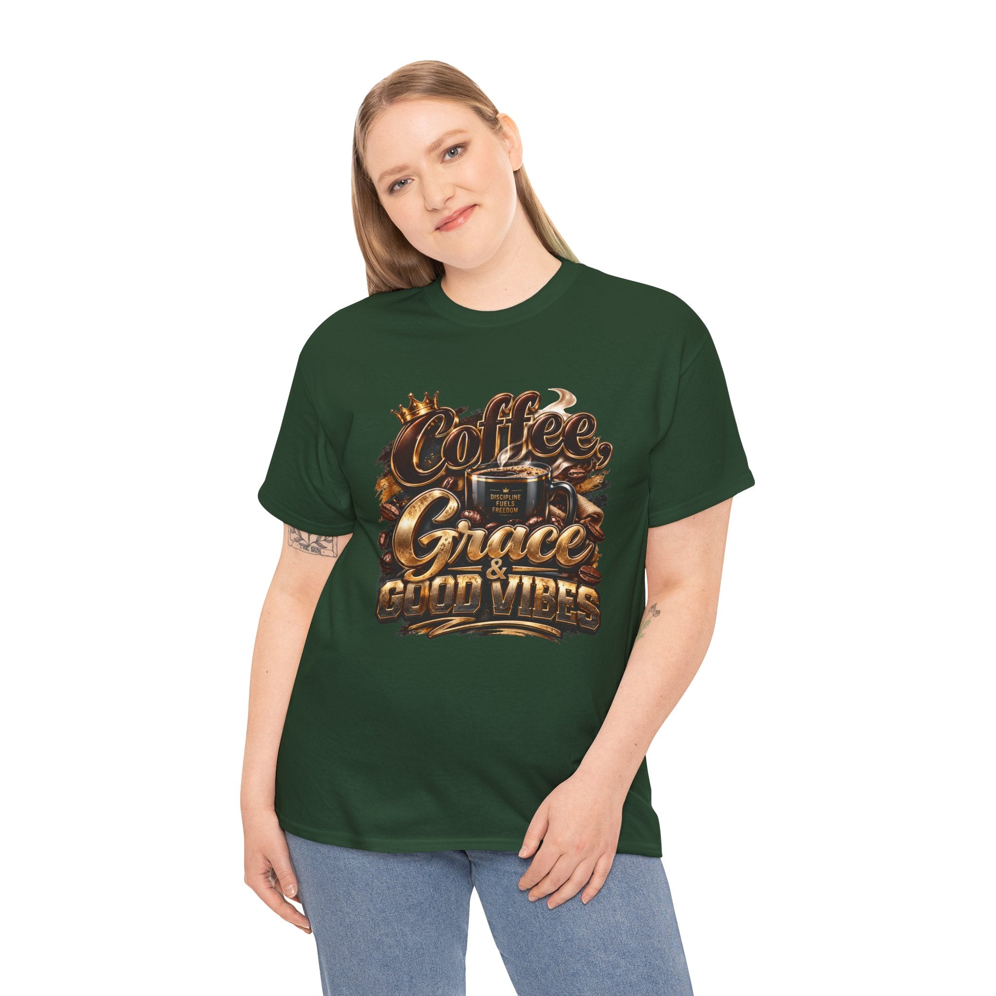 Coffee Grace & Good Vibes T-Shirt — Inspirational Christian Coffee Tee