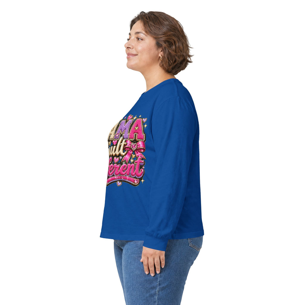 Mama Built Different Long Sleeve Tee — Pink Crowned Mom Graphic Shirt