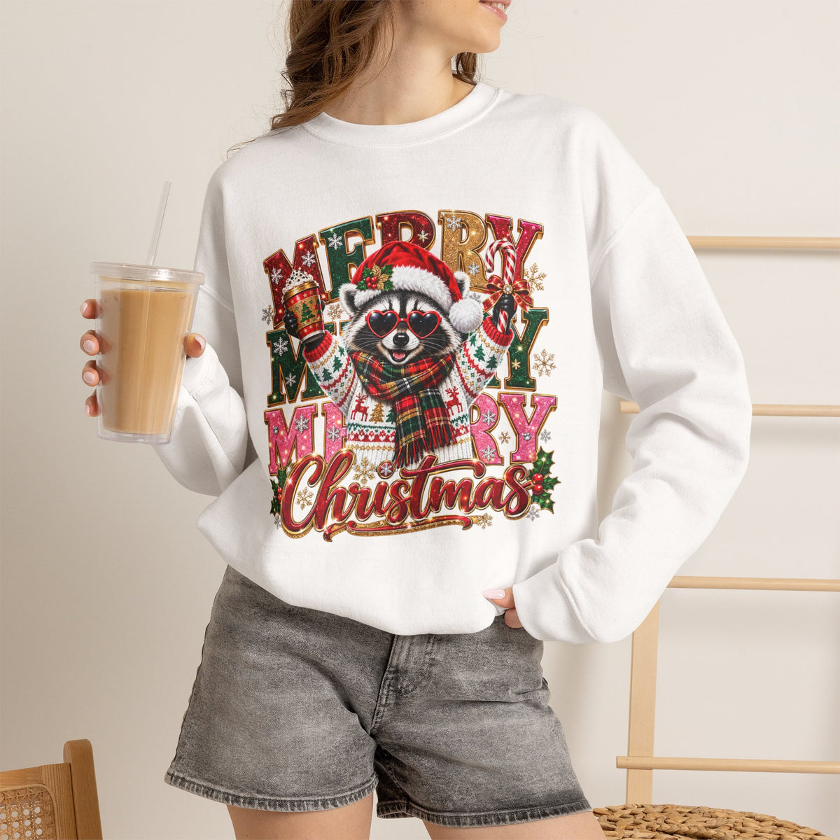 Christmas Raccoon "Merry Merry Christmas" Sweatshirt