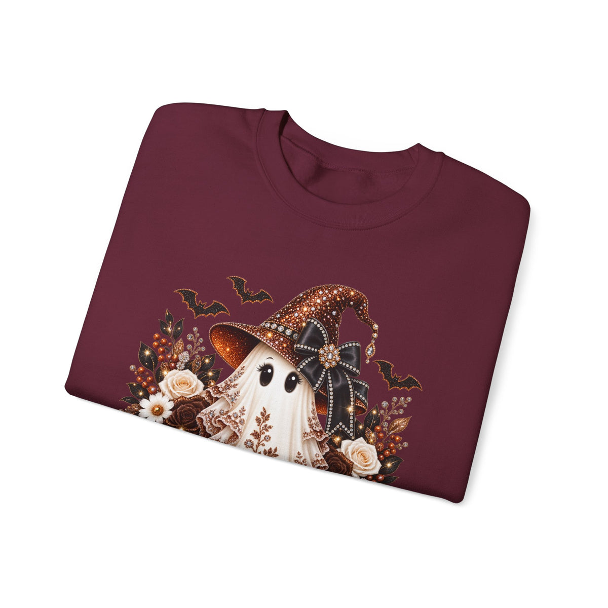 Ghost Witch Sweatshirt — Cute Halloween Pumpkin & Bat Crewneck