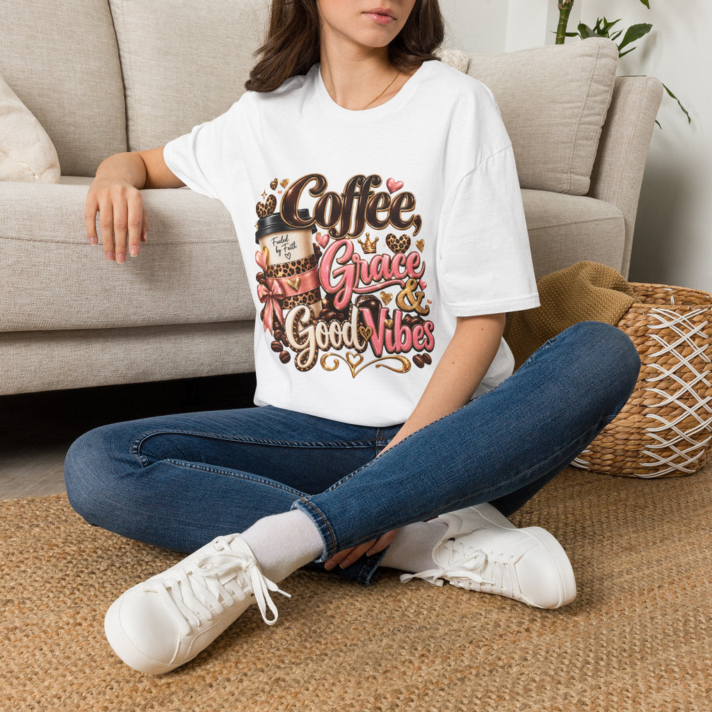 Coffee & Grace T-Shirt — 'Coffee, Grace, Good Vibes' Graphic Tee