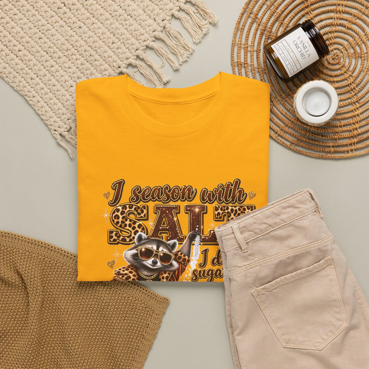 Raccoon with Grit Tee – “I Season with Grit, I Don’t Sugarcoat Shit” Graphic T‑Shirt
