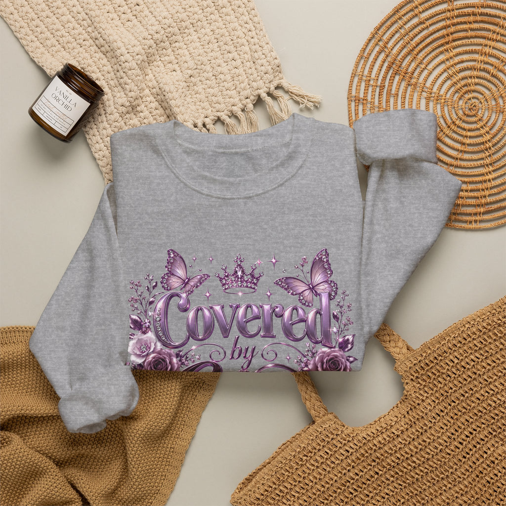 Crewneck Sweatshirt — "Covered by Grace" Floral Christian Pullover