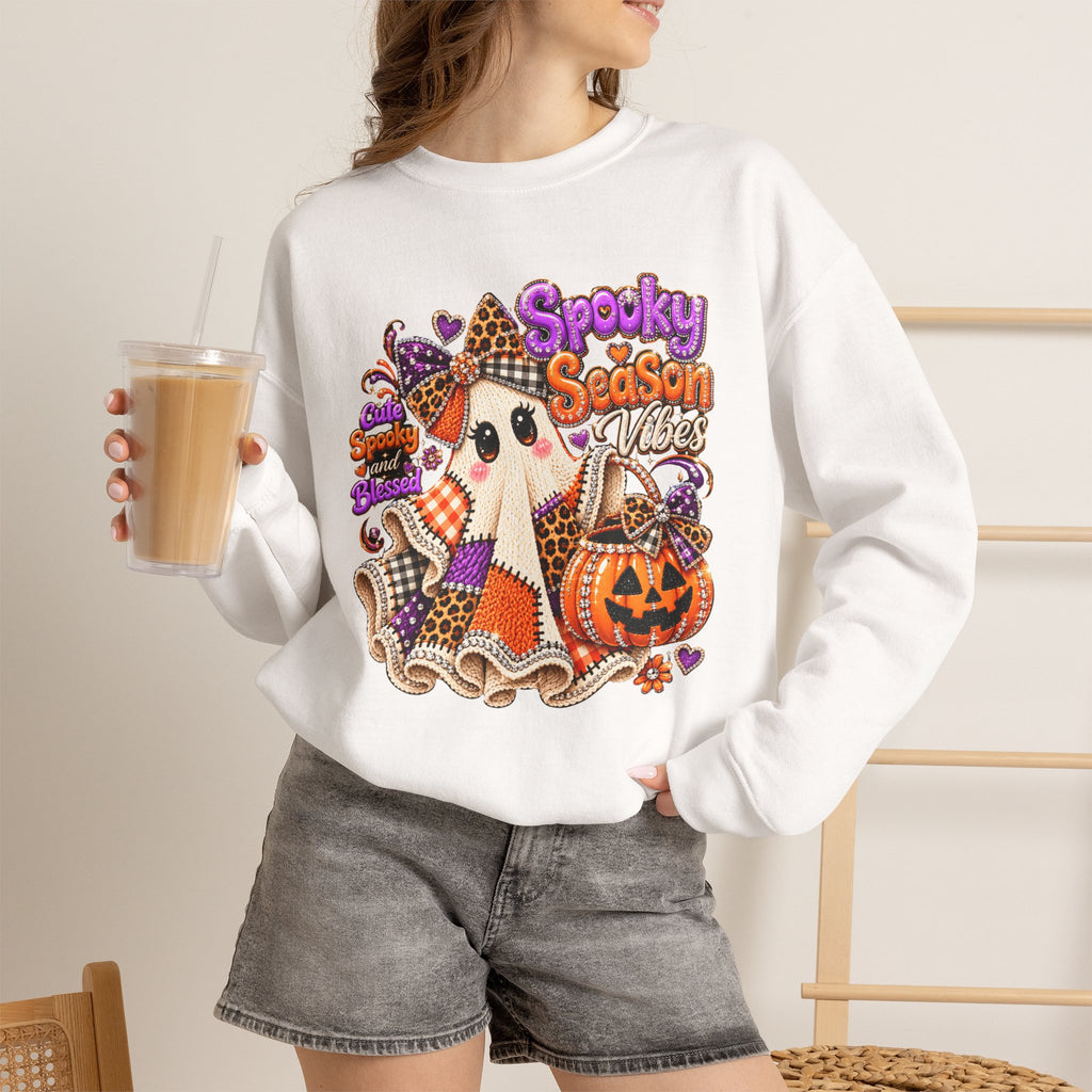 Spooky Season Ghost Sweatshirt – Cute Halloween Pumpkin Crewneck
