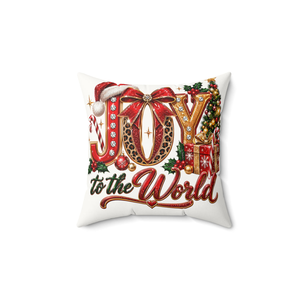 Christmas Pillow — "Joy to the World" Faux Suede Holiday Throw Pillow