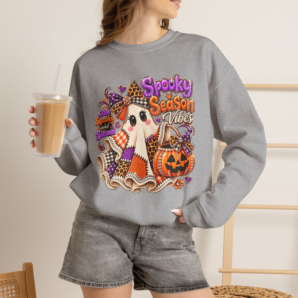 Spooky Season Ghost Sweatshirt – Cute Halloween Pumpkin Crewneck