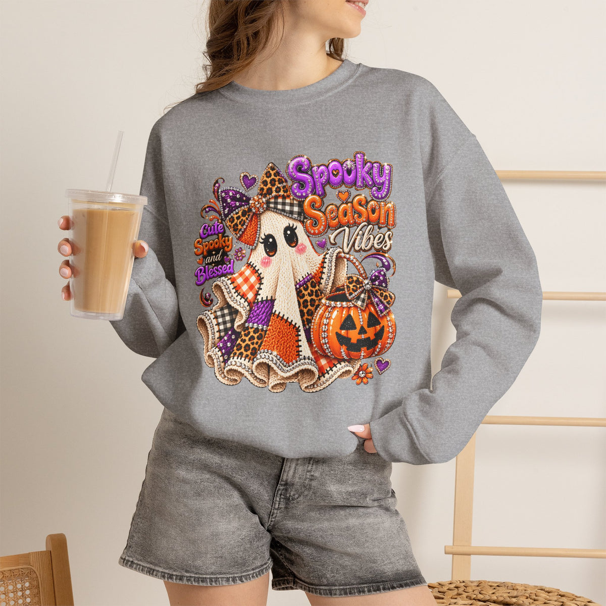 Spooky Season Ghost Sweatshirt – Cute Halloween Pumpkin Crewneck