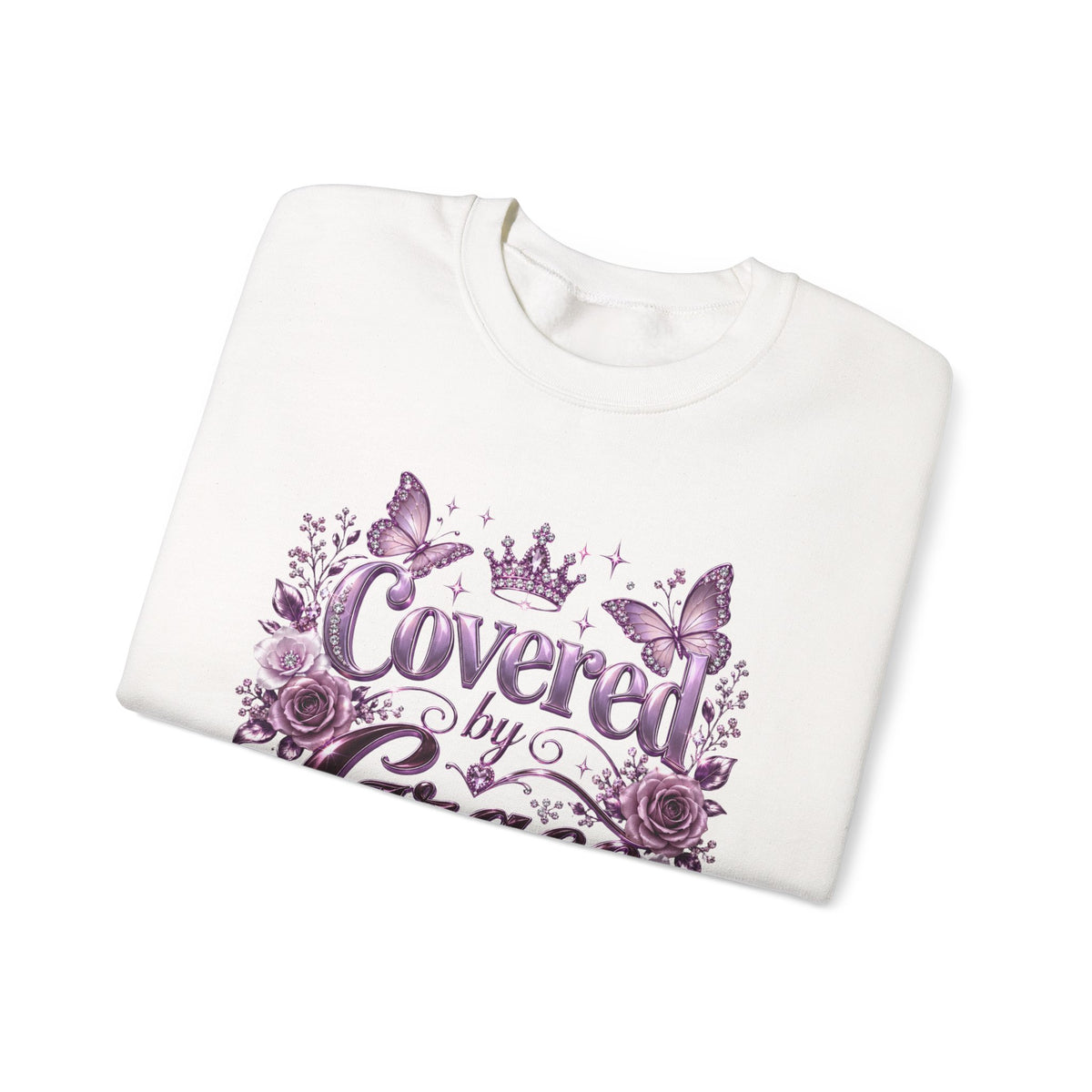 Crewneck Sweatshirt — "Covered by Grace" Floral Christian Pullover