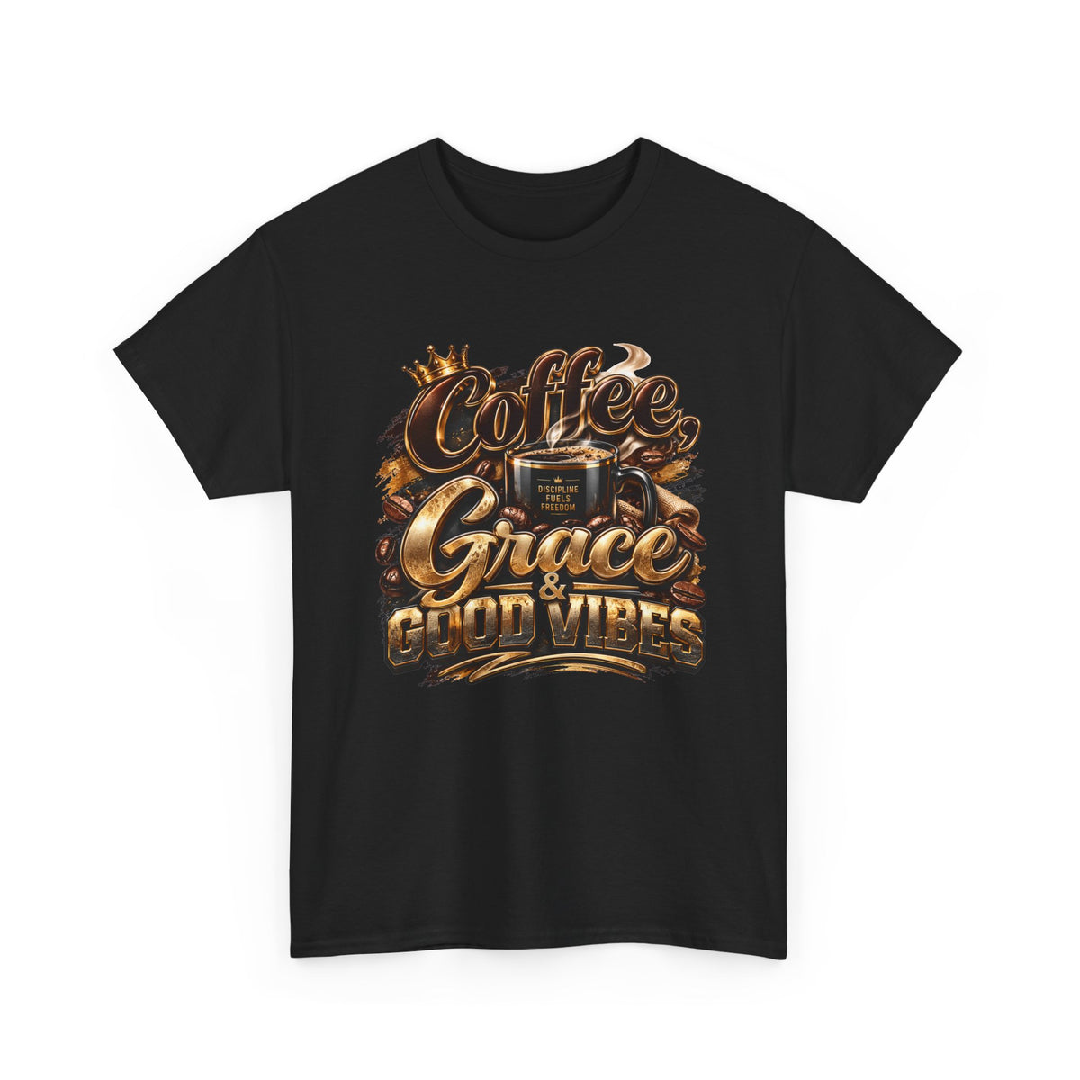 Coffee Grace & Good Vibes T-Shirt — Inspirational Christian Coffee Tee