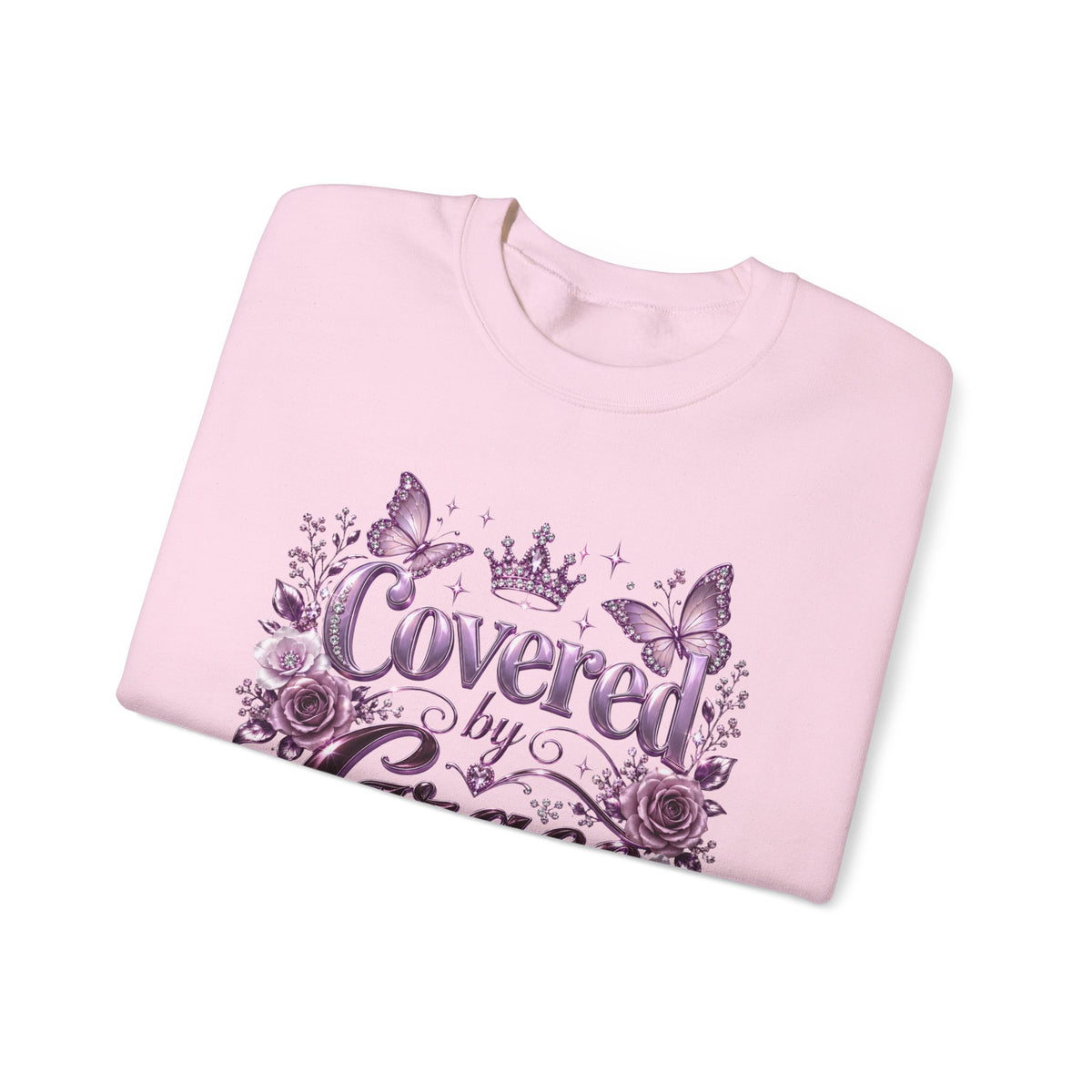 Crewneck Sweatshirt — "Covered by Grace" Floral Christian Pullover