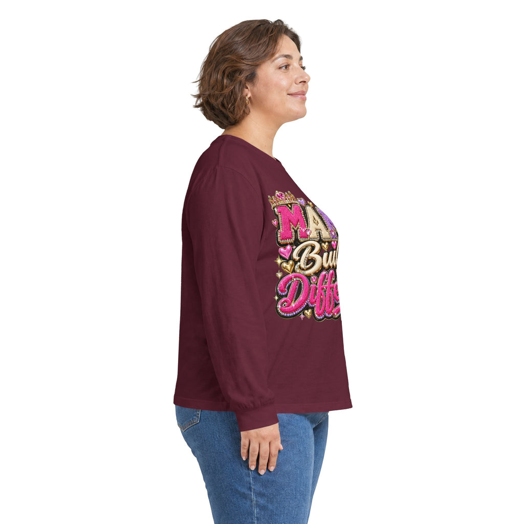 Mama Built Different Long Sleeve Tee — Pink Crowned Mom Graphic Shirt