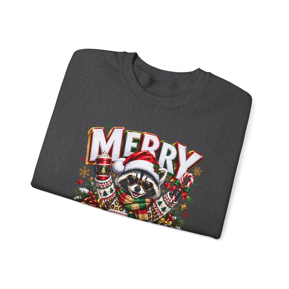 Christmas Raccoon Sweatshirt - "Merry Christmas" Holiday Crewneck