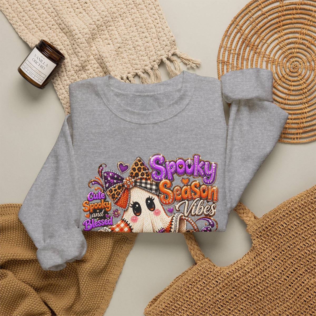 Spooky Season Ghost Sweatshirt – Cute Halloween Pumpkin Crewneck