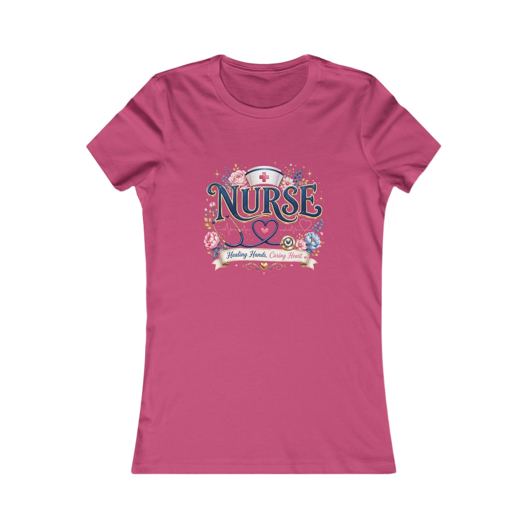 Nurse Floral Tee — Women's Nursing Shirt with Stethoscope & Heart Design