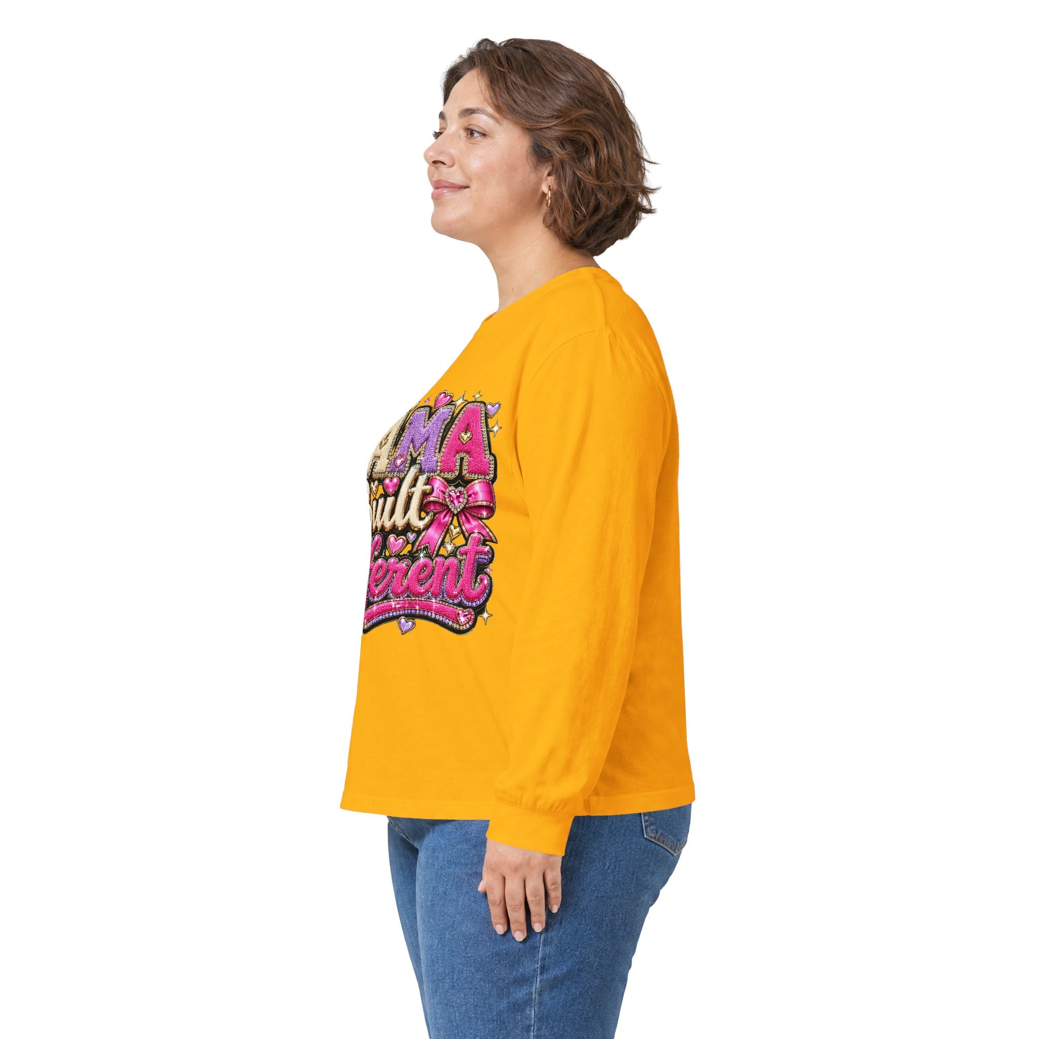 Mama Built Different Long Sleeve Tee — Pink Crowned Mom Graphic Shirt
