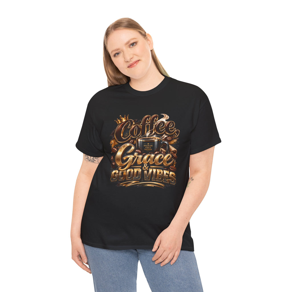 Coffee Grace & Good Vibes T-Shirt — Inspirational Christian Coffee Tee