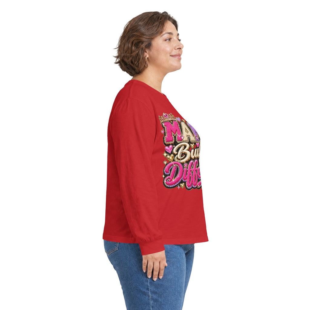 Mama Built Different Long Sleeve Tee — Pink Crowned Mom Graphic Shirt