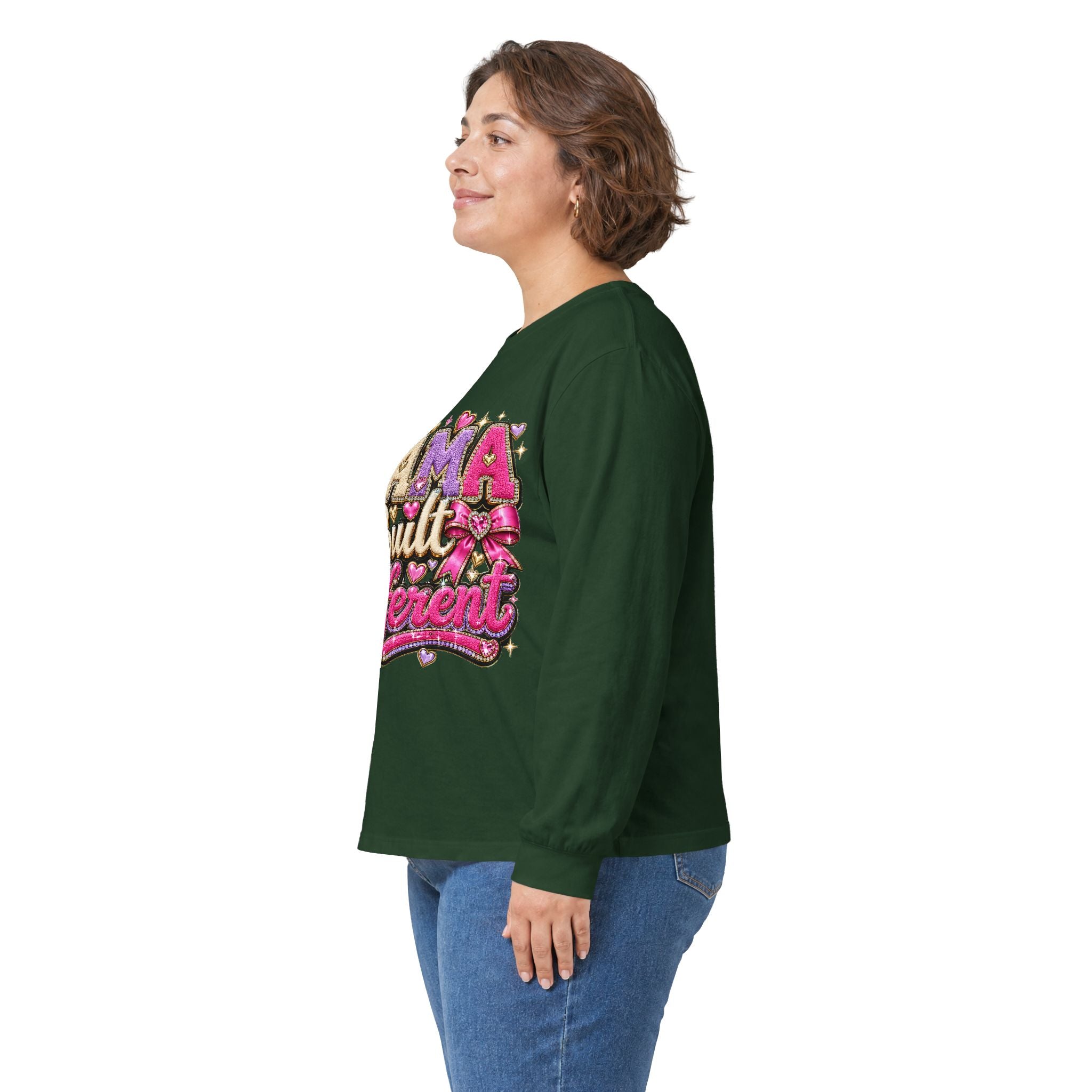 Mama Built Different Long Sleeve Tee — Pink Crowned Mom Graphic Shirt