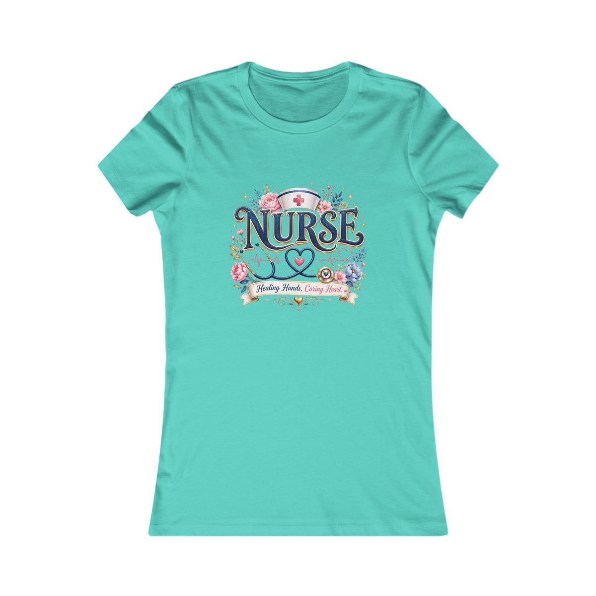 Nurse Floral Tee — Women's Nursing Shirt with Stethoscope & Heart Design