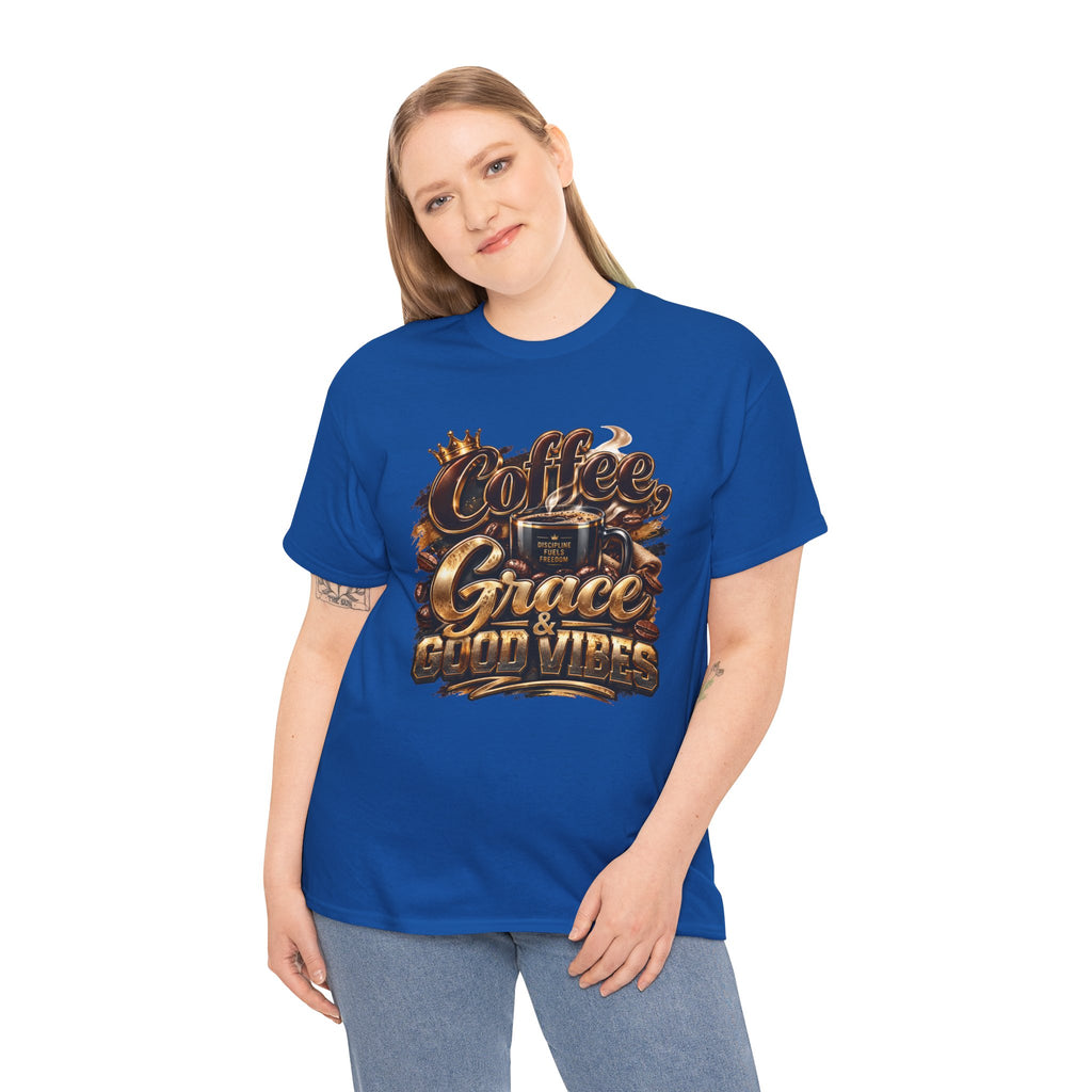 Coffee Grace & Good Vibes T-Shirt — Inspirational Christian Coffee Tee