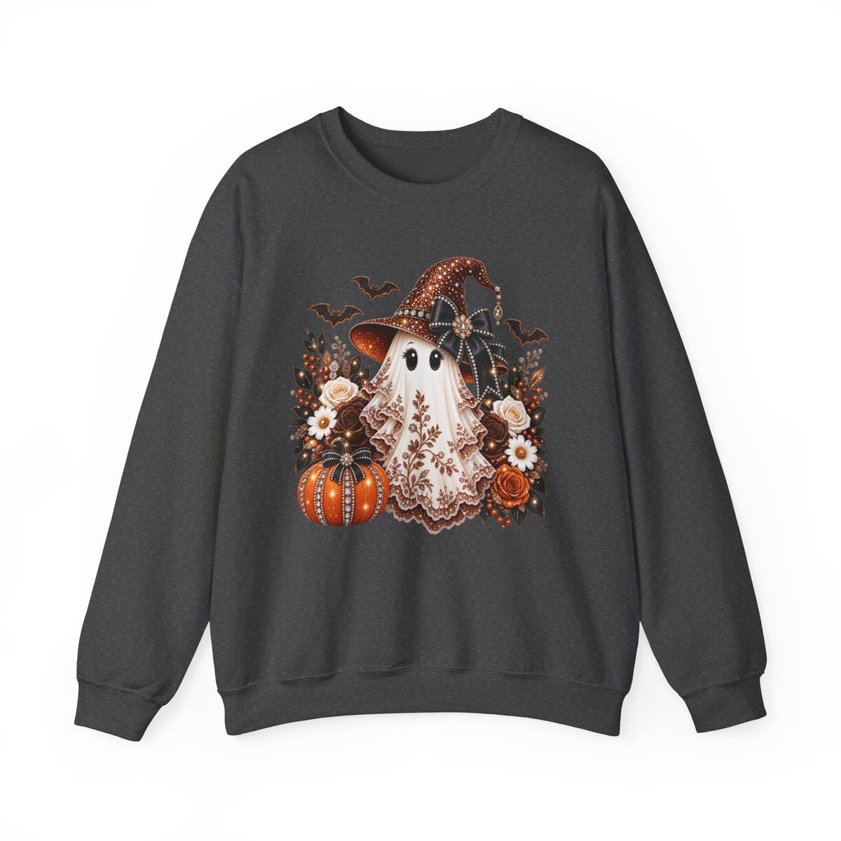 Ghost Witch Sweatshirt — Cute Halloween Pumpkin & Bat Crewneck
