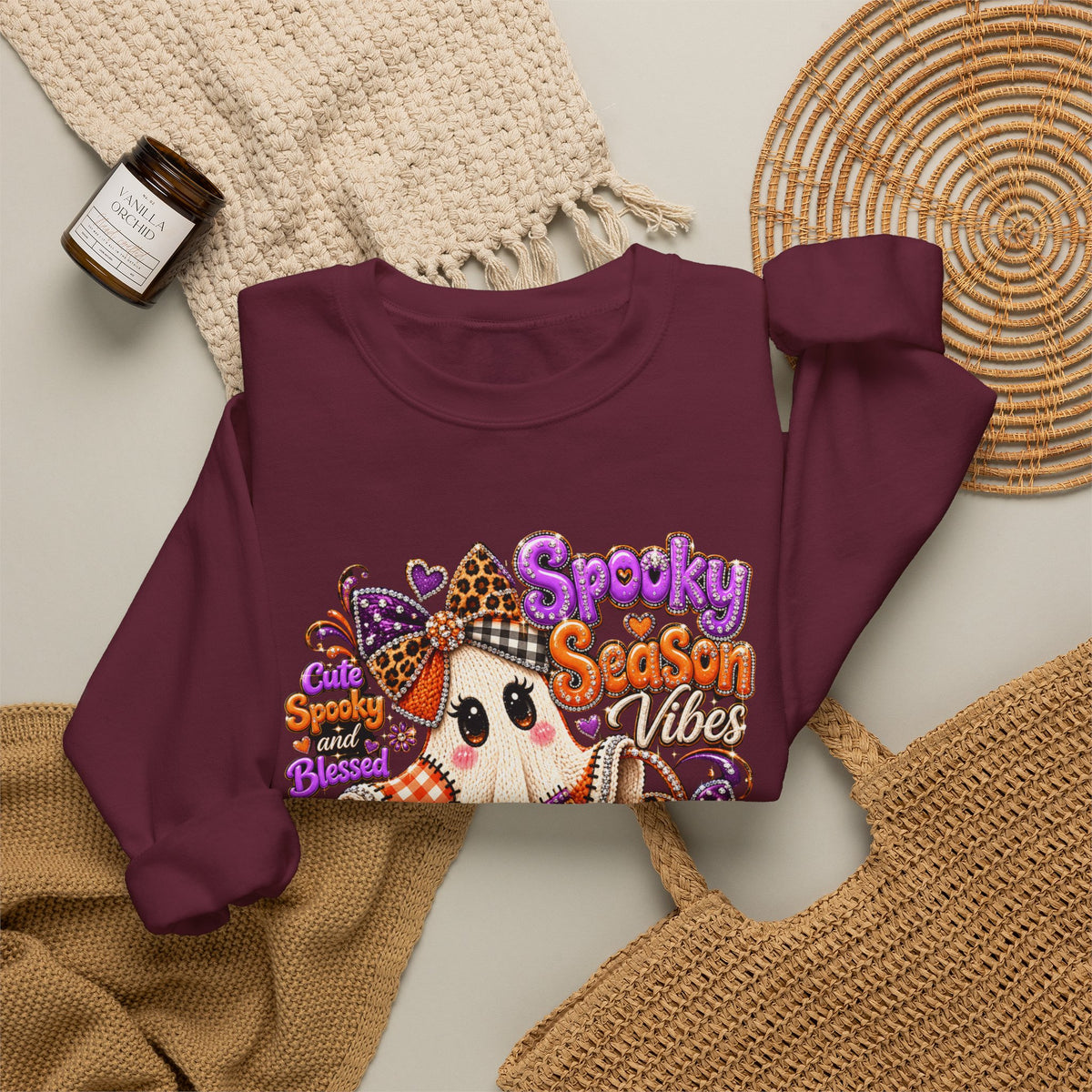 Spooky Season Ghost Sweatshirt – Cute Halloween Pumpkin Crewneck