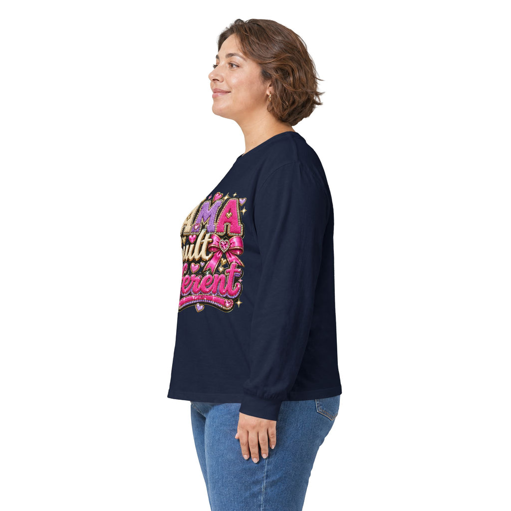 Mama Built Different Long Sleeve Tee — Pink Crowned Mom Graphic Shirt