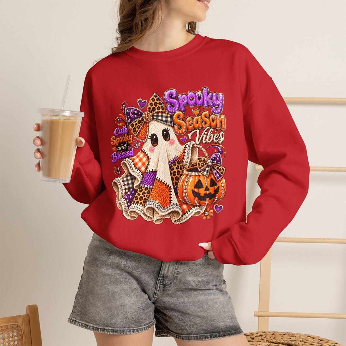 Spooky Season Ghost Sweatshirt – Cute Halloween Pumpkin Crewneck