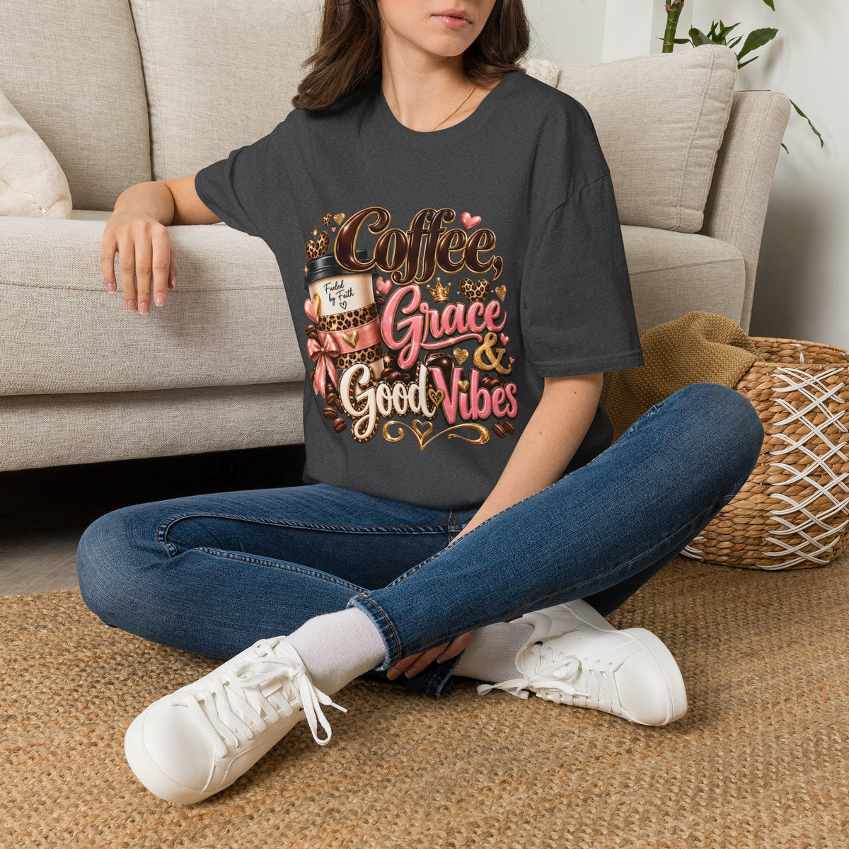 Coffee & Grace T-Shirt — 'Coffee, Grace, Good Vibes' Graphic Tee