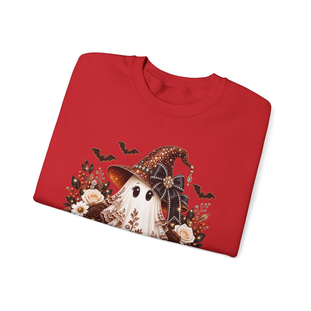 Ghost Witch Sweatshirt — Cute Halloween Pumpkin & Bat Crewneck