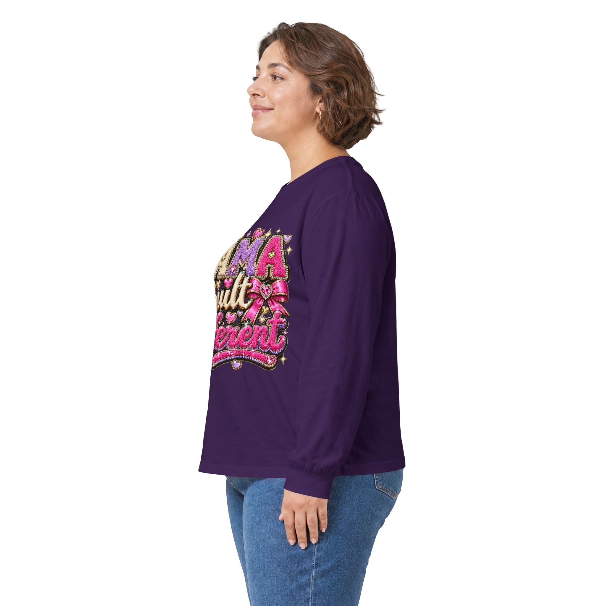 Mama Built Different Long Sleeve Tee — Pink Crowned Mom Graphic Shirt