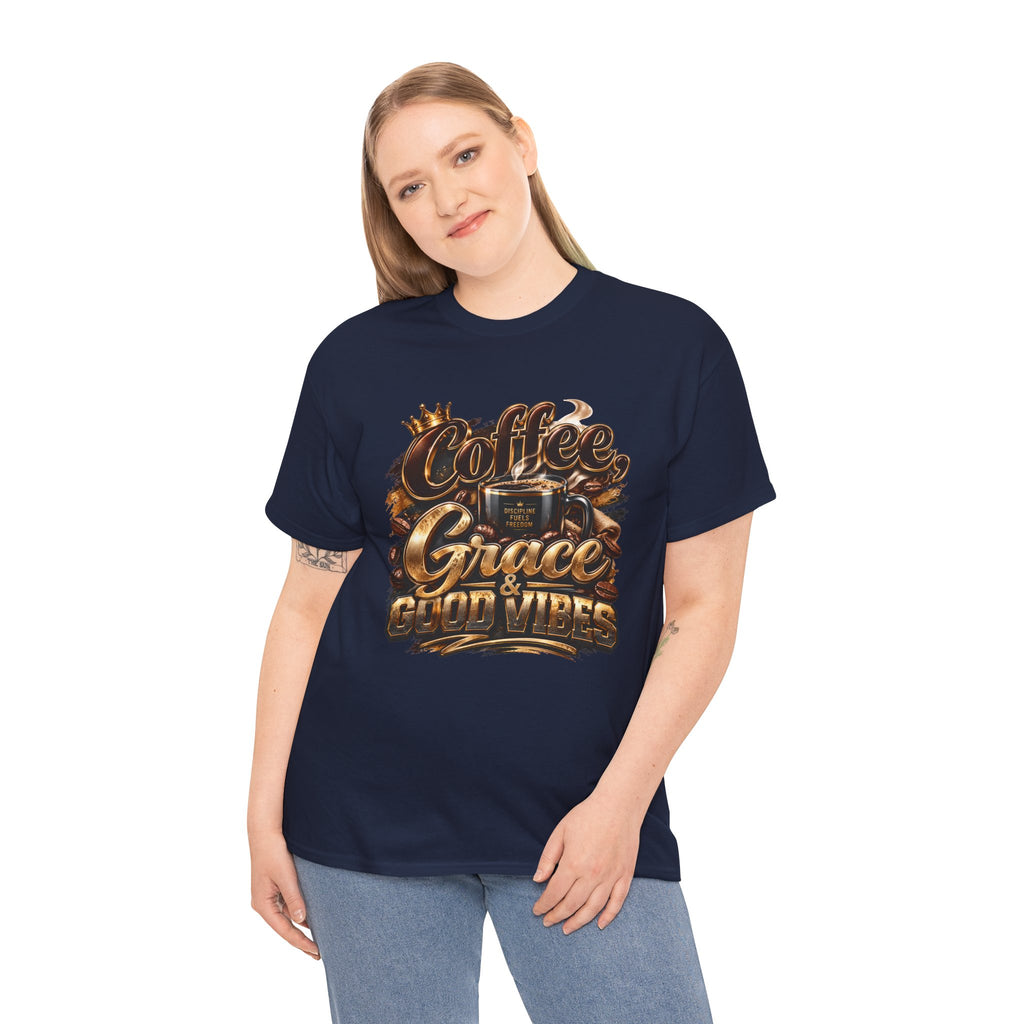 Coffee Grace & Good Vibes T-Shirt — Inspirational Christian Coffee Tee