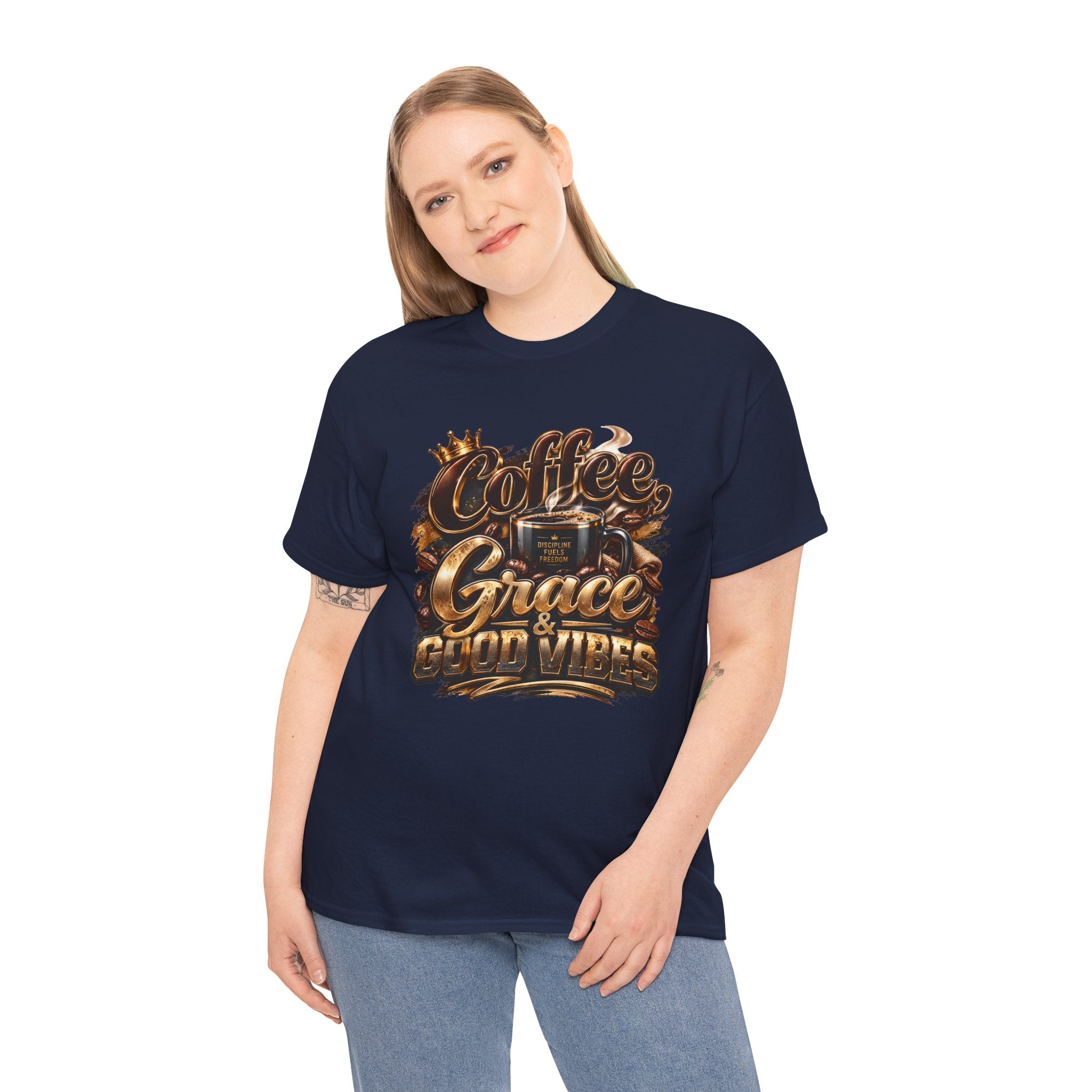 Coffee Grace & Good Vibes T-Shirt — Inspirational Christian Coffee Tee