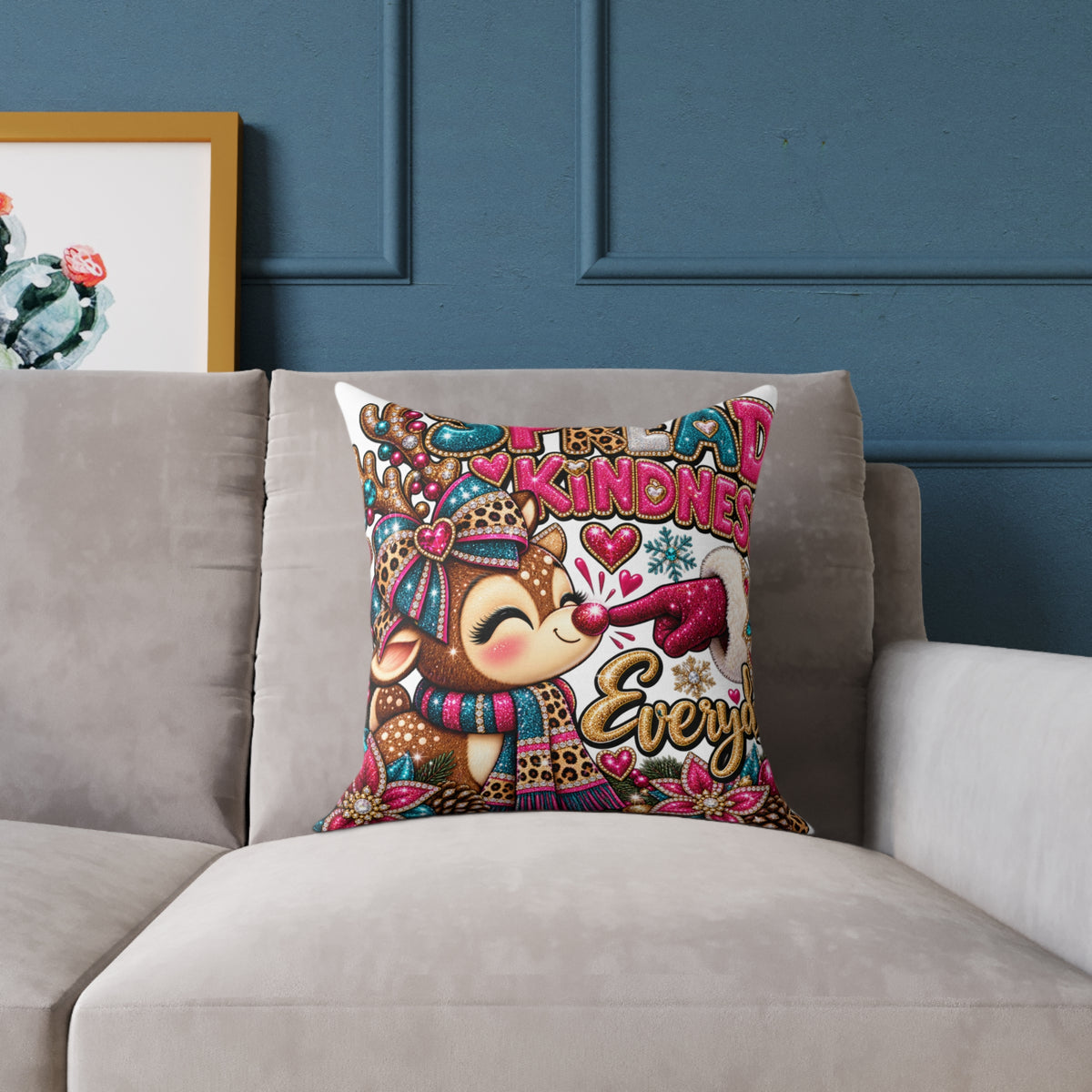 Spread Kindness Reindeer Pillow
