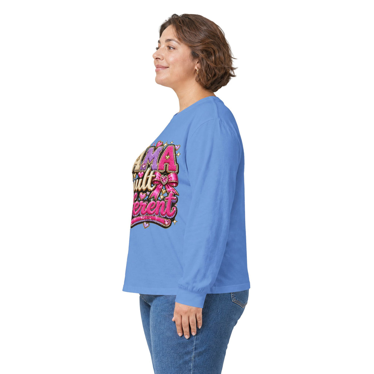 Mama Built Different Long Sleeve Tee — Pink Crowned Mom Graphic Shirt