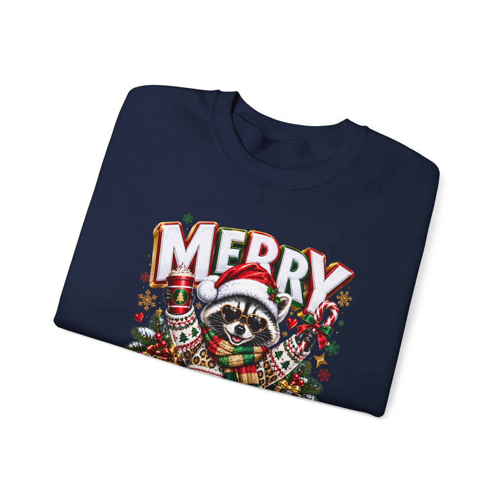 Christmas Raccoon Sweatshirt - "Merry Christmas" Holiday Crewneck