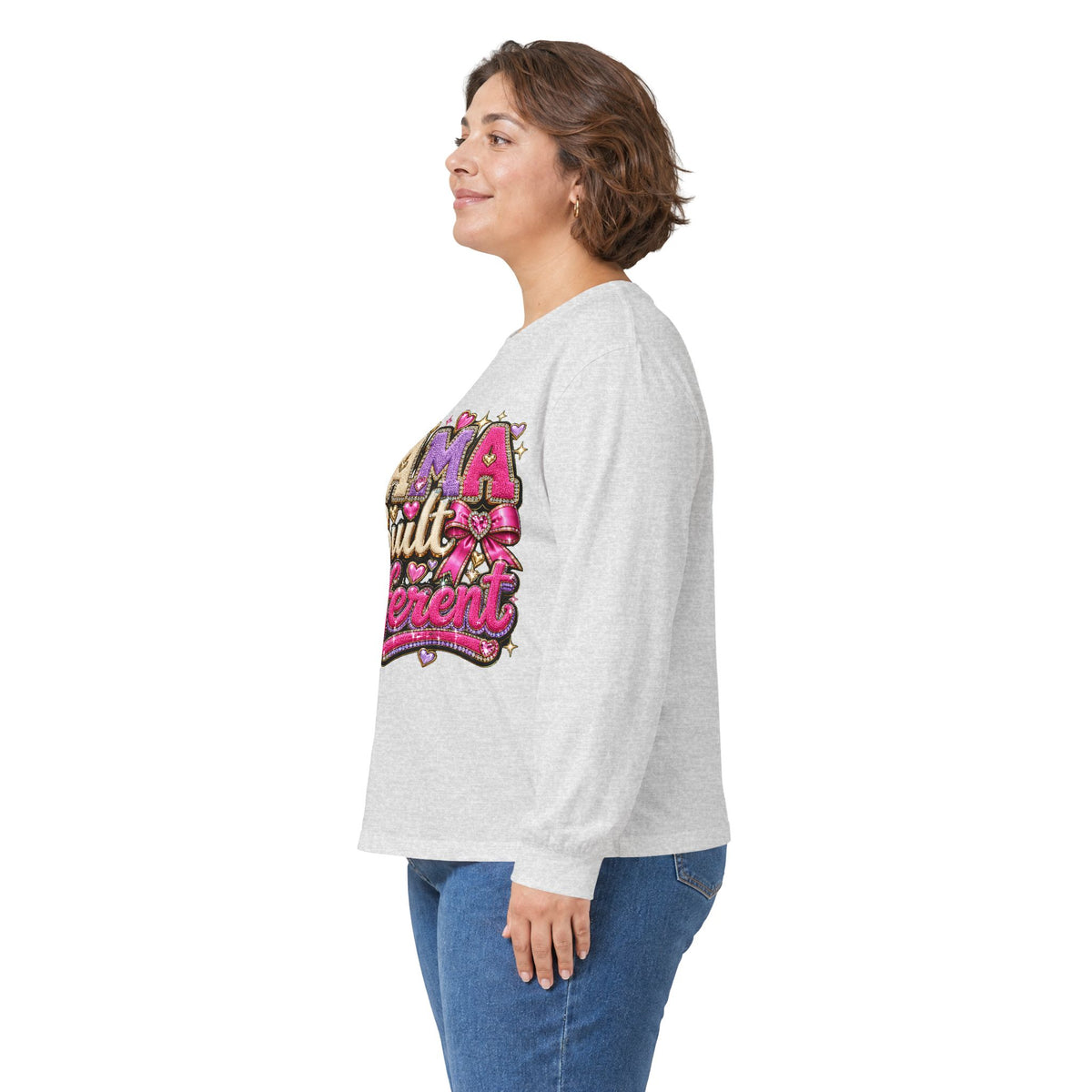 Mama Built Different Long Sleeve Tee — Pink Crowned Mom Graphic Shirt