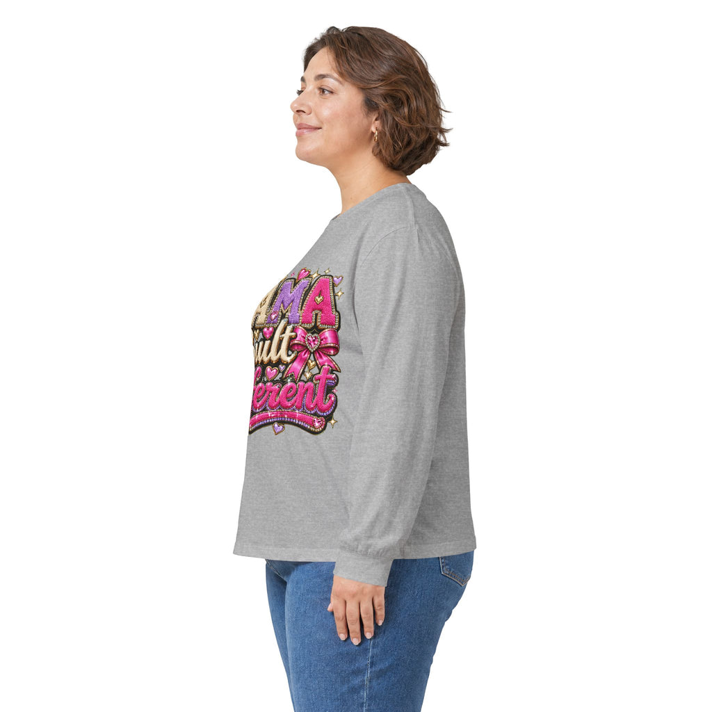 Mama Built Different Long Sleeve Tee — Pink Crowned Mom Graphic Shirt
