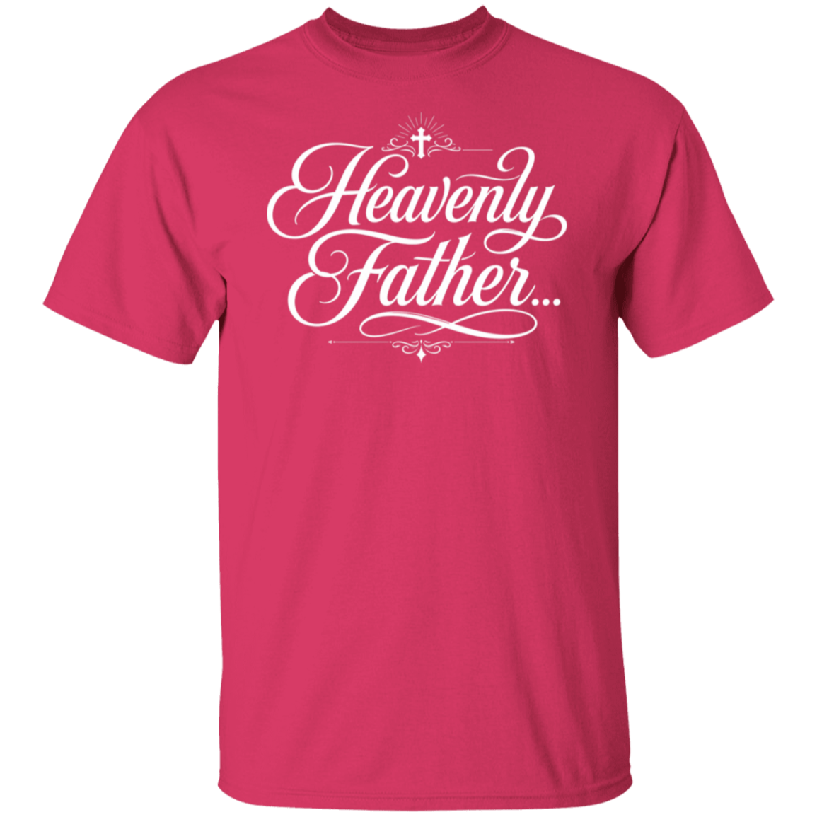 A heliconia short-sleeve crewneck t-shirt with 'Heavenly Father.