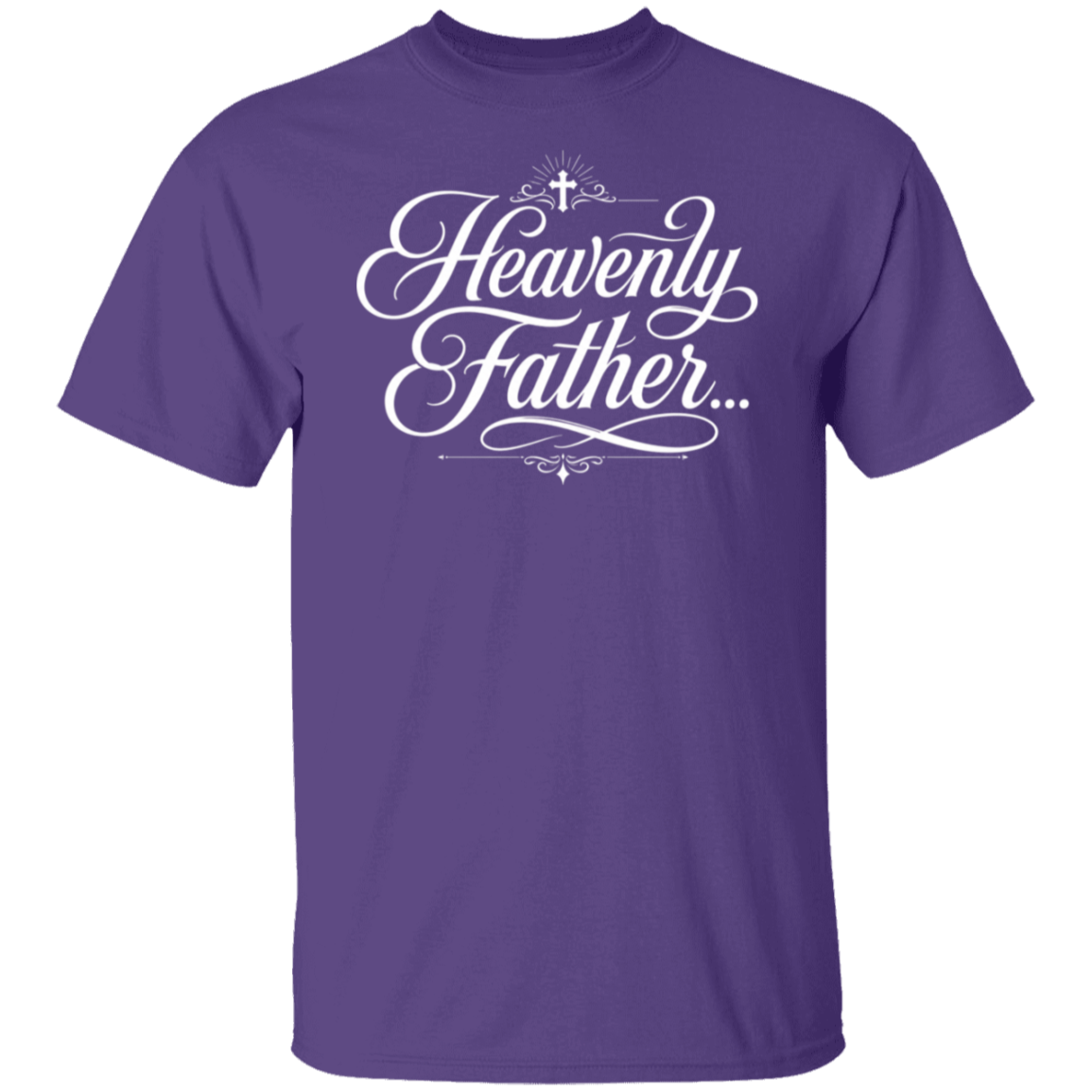 A purple color short-sleeve crewneck t-shirt with 'Heavenly Father.