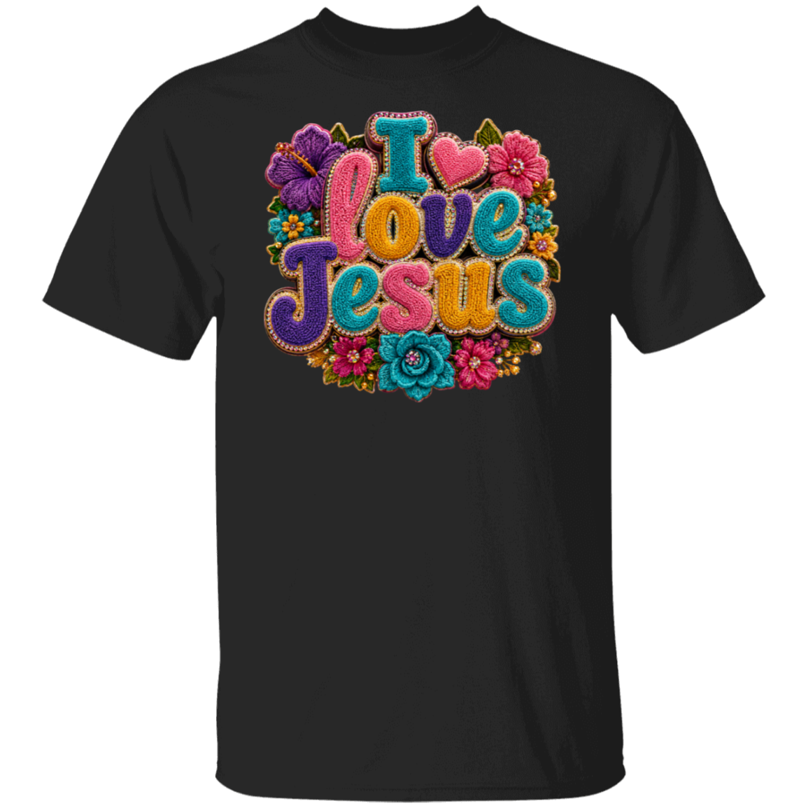 A black color short-sleeve crewneck t-shirt with a white graphic print on the front reading 'Fearfully and Wonderfully Made Psalm 139:14' in a decorative script font.