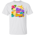 A white short-sleeve crewneck t-shirt featuring a colorful graphic print on the front. The graphic includes a cute cartoon banana character surrounded by tropical flowers and the text 'You are so Sweet!' in playful multicolor lettering.